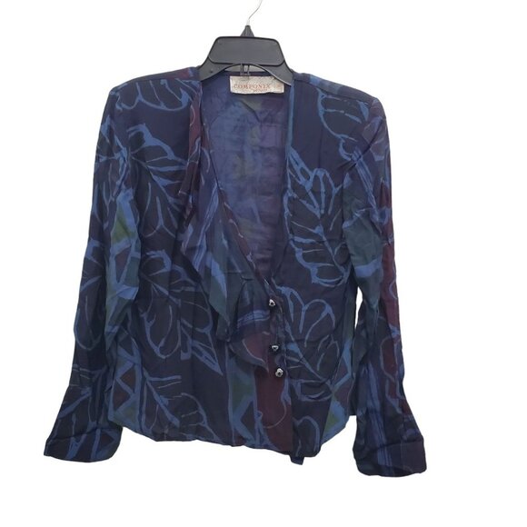 Componix Petites Women's Vintage Navy Abstract Matching Skirt Blouse Set Sz 6/8P - Picture 2 of 11